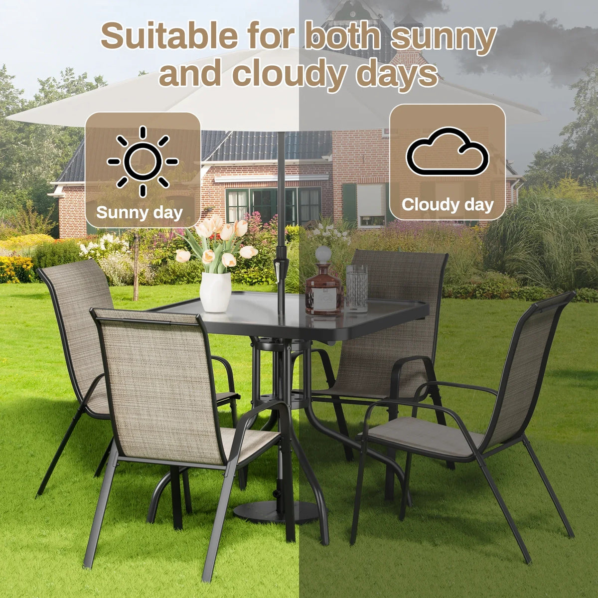2026 NewPirecart 5-Piece Outdoor Patio Dining Table Set with 4 Stackable Textilene Chairs for for Patio, Lawn, Garden, Gray