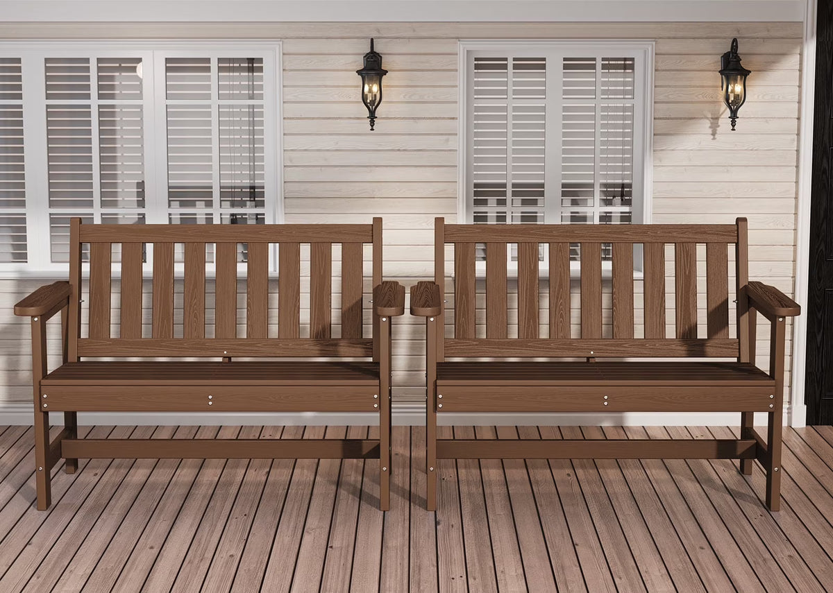 2026 NewSERWALL Outdoor Bench for 2-Person, Weather-Resistant HDPE with Aluminum Reinforcement, Supports 660 lbs, Comfortable Seating for Patio, Garden, and Porch, Black