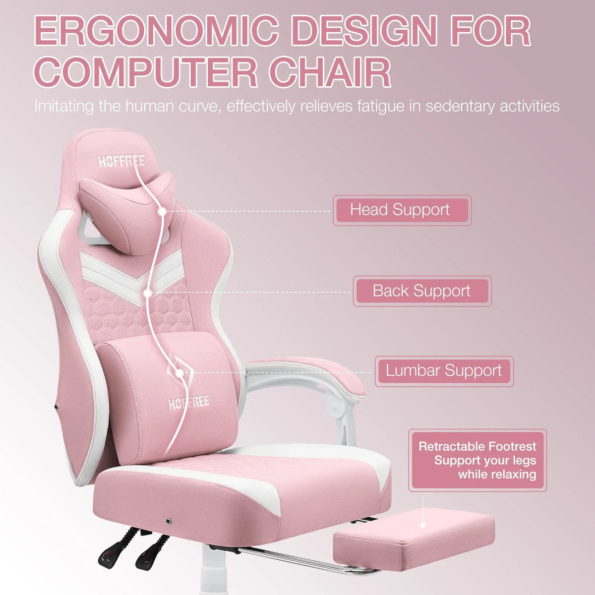 2026 NewHoffree Gaming Chair with Massage Fabric Office Chair with footrest for Adults, Ergonomic Gamer Chair with Headrest and Lumbar Support for Office Gaming, 440 LBS