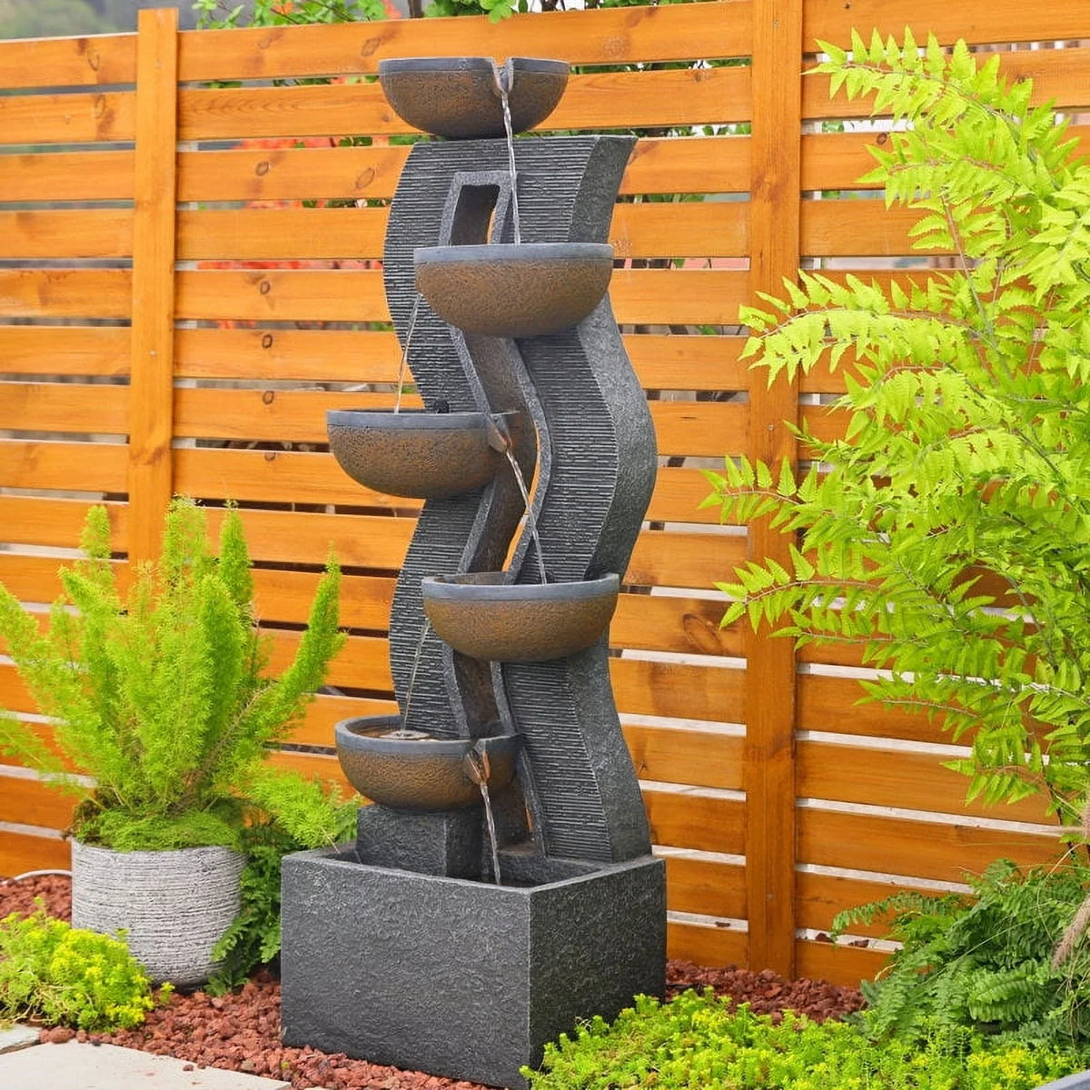 2026 New6-Tiered Garden Water Fountains Large Outdoor Fountains and Waterfalls with Light for Patio Yard Porch Pool Decor
