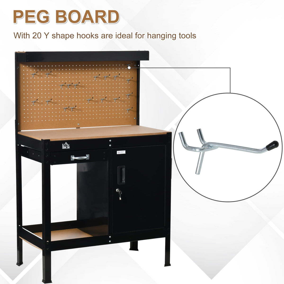 CoSoTower Multipurpose Tool Workbench for Garage, Garage Bench with Storage Drawer, Peg Board, Lockable Cabinet