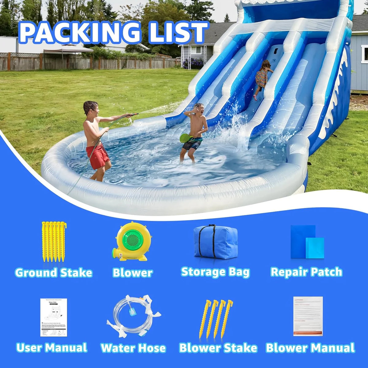 Large Inflatable Water Slide Swimming Pool Play Center, Commercial Grade Lightweight Premium Water Slide Bounce House 20.6x9.5x9.3Ft for Kids and Adults (with Blower)