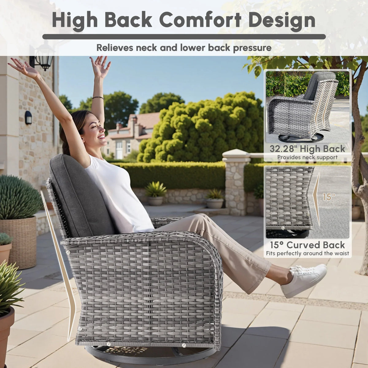 2026 NewOvios 5 Pieces Outdoor Patio Furniture Set High Back All Weather Wicker Conversation Set with Swivel Chairs & Coffee Table, Dark Gray