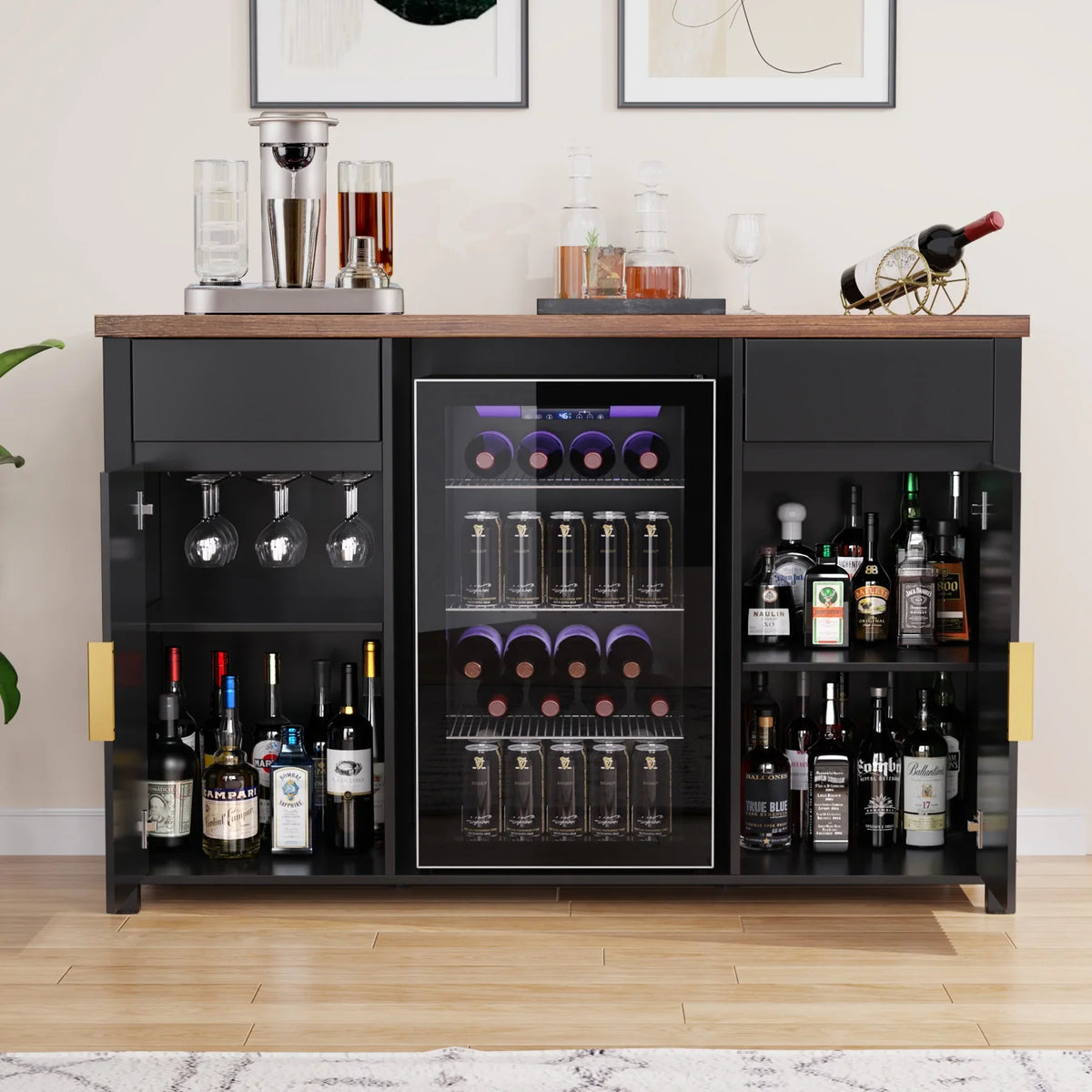 2026 NewCoffee Bar Cabinet with Fridge Space, Mini Fridge Cabinet"Buffet Sideboard"53.2"L