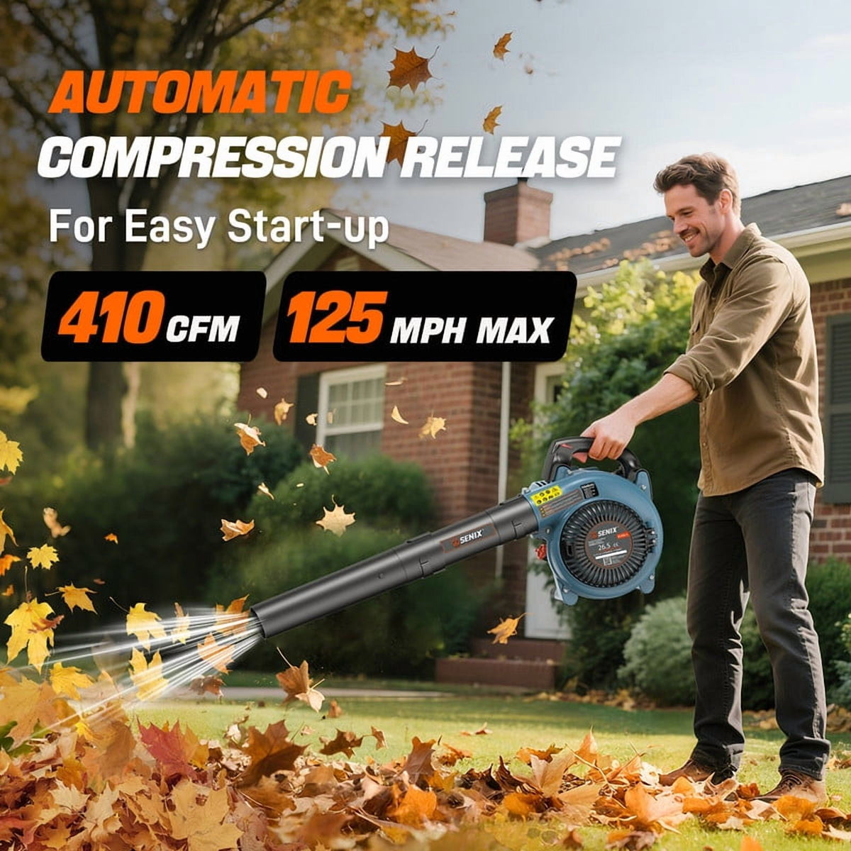 SENIX BL4QL-L 125 MPH at 410 CFM 26.5cc Gas Powered Handheld Leaf Blower