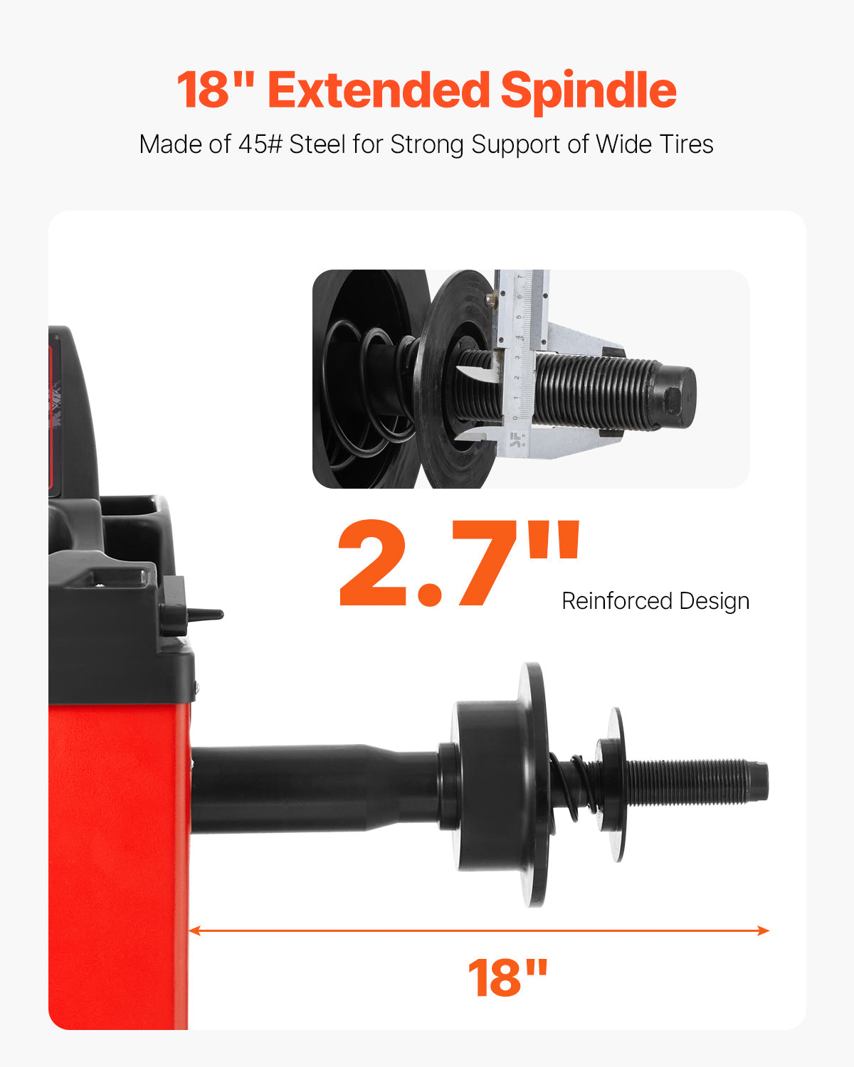 KFFKFF Tire Changer Machine, 18" Spindle, Durable Tire Balancer with 4 Size of Conic & 45# Steel, Reinforced Tire Balancer with Complete Measuring Tools & Multi-Compartment