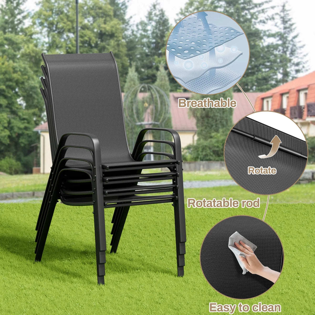 2026 NewPirecart 5-Piece Outdoor Patio Dining Table Set with 4 Stackable Textilene Chairs for for Patio, Lawn, Garden, Gray