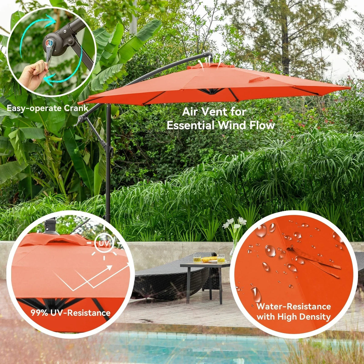 2026 NewJUSTLET 10ft Heavy Duty Patio Hanging Offset Cantilever Patio Umbrella W/ 4-Piece Base Included Included, Beige