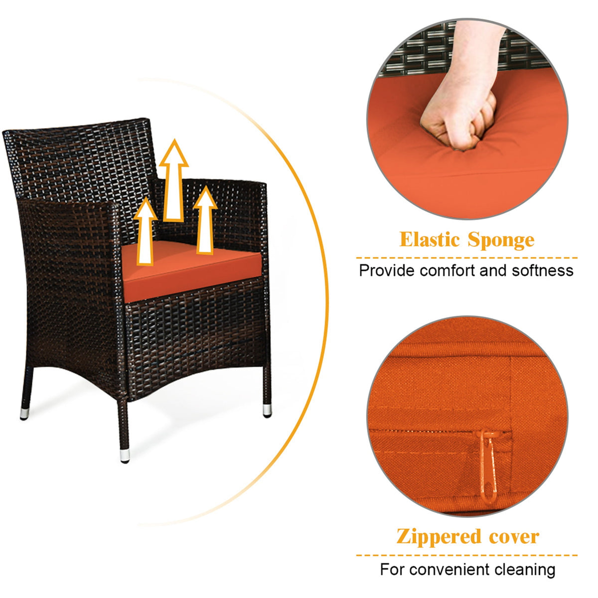 Costway 4PCS Rattan Patio Furniture Set Cushioned Sofa Chair Coffee Table Orange