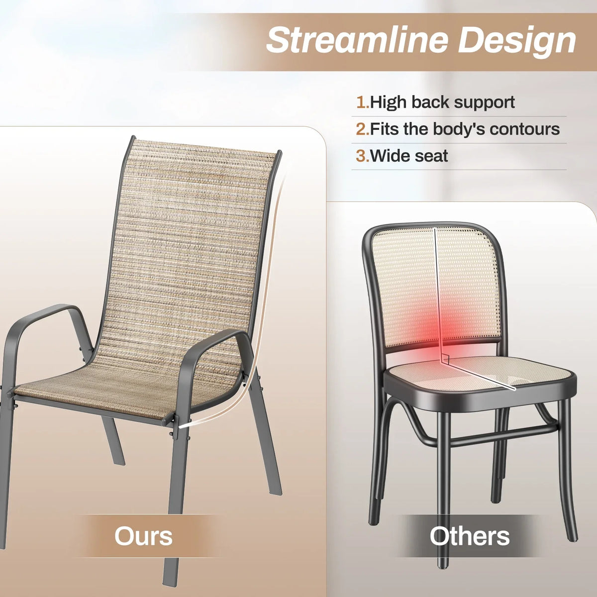 2026 NewPirecart Set of 4 Patio Dining Chairs, Textilene Outdoor Stacking Chairs for Poolside, Backyard, Garden