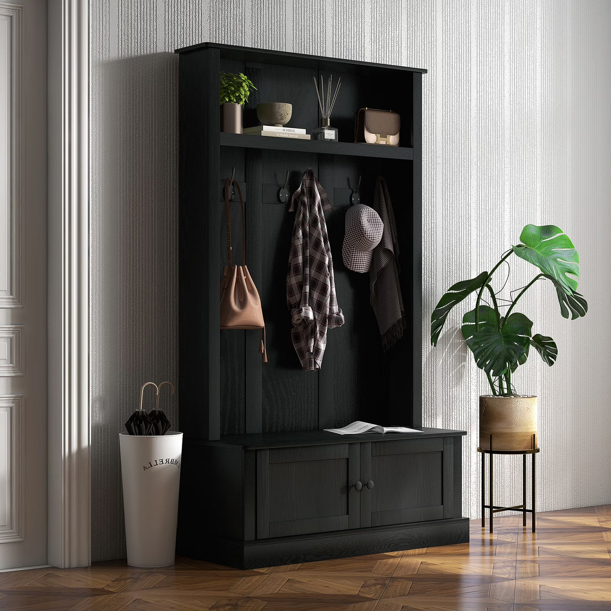 2026 NewHOMCOM Hall Tree, Entryway Bench w/ Coat Rack, Shoe Cabinet, Black