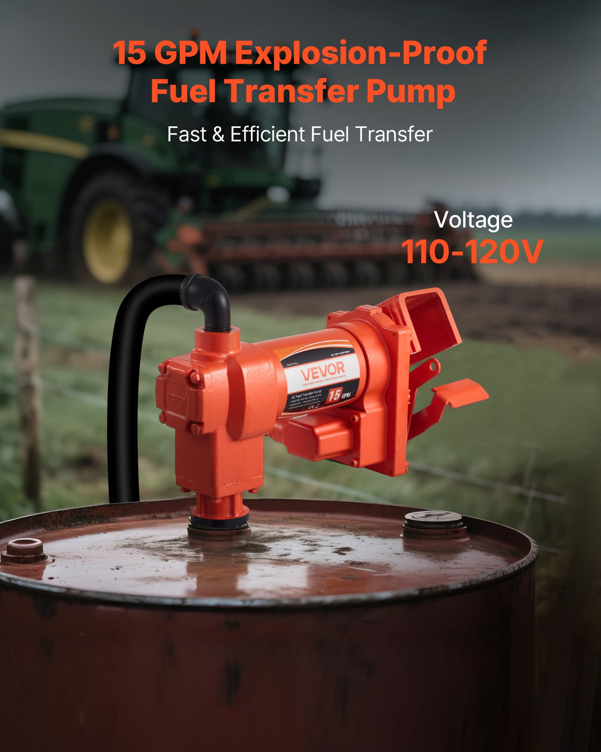 VEVOR Fuel Transfer Pump 110V, 15 GPM 57 L/min, AC Electric Oil Transfer Pump, 8 ft/2.4 m Max Suction Lift, 37 ft/11.28 m Max Lift