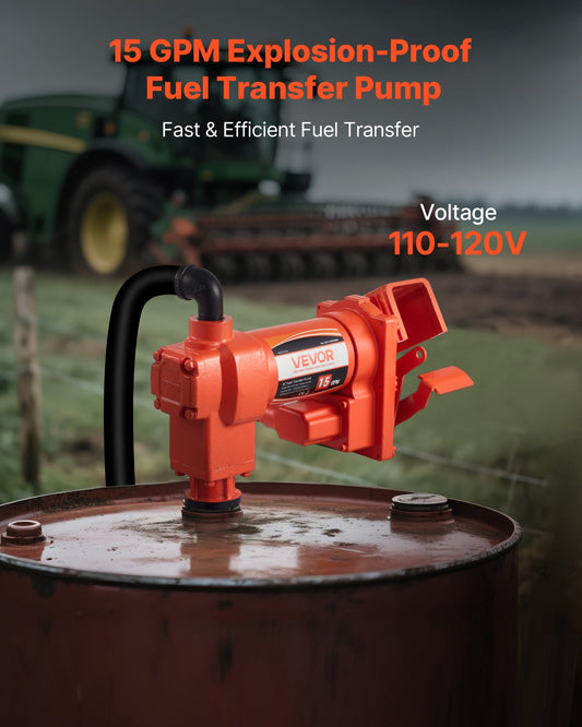 VEVOR Fuel Transfer Pump 110V, 15 GPM 57 L/min, AC Electric Oil Transfer Pump, 8 ft/2.4 m Max Suction Lift, 37 ft/11.28 m Max Lift