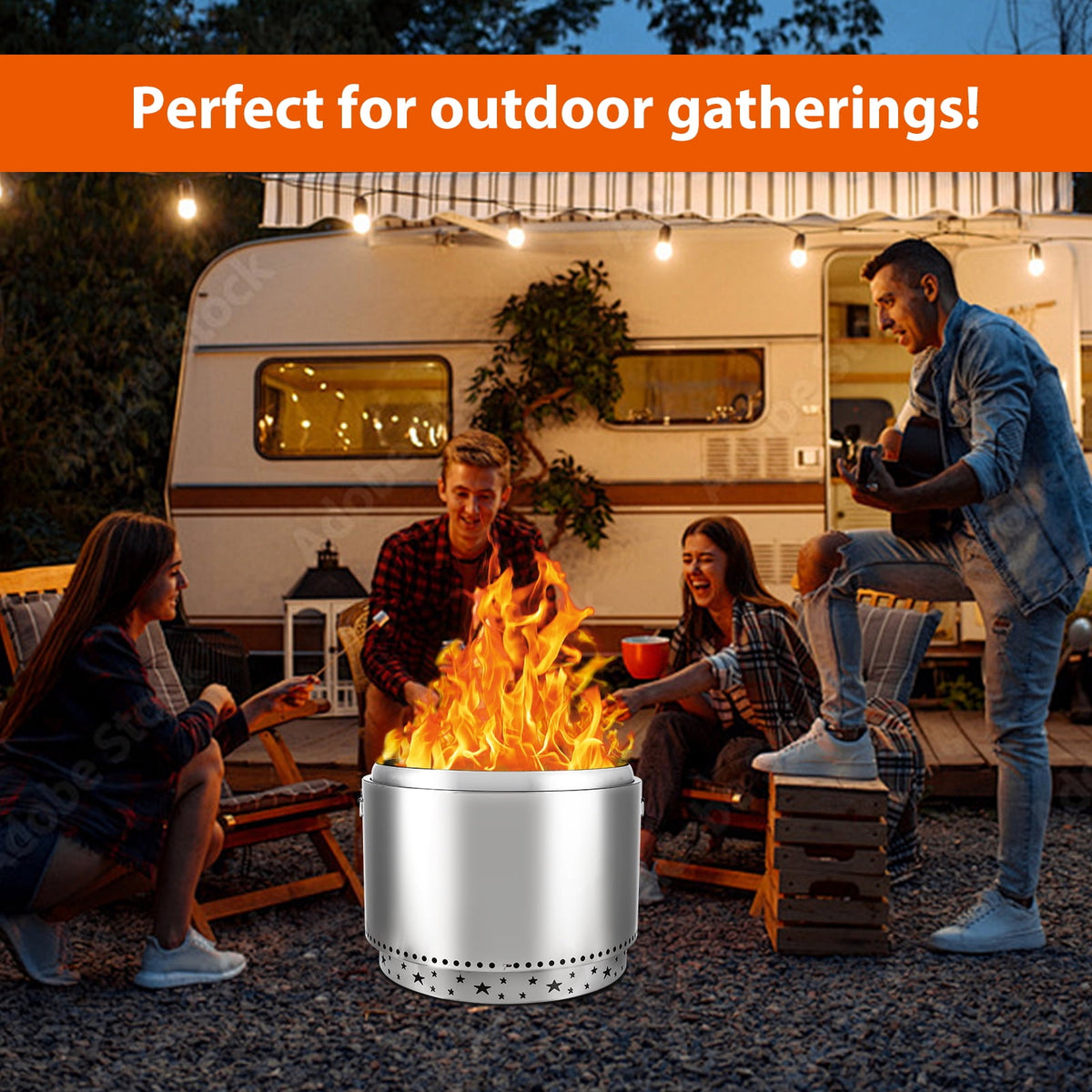 EDTara Portable 27'' Smokeless Fire Pit, Outdoor Stainless Steel Wood Burning Stove with Star Hollow Pattern, Perfect for Camping