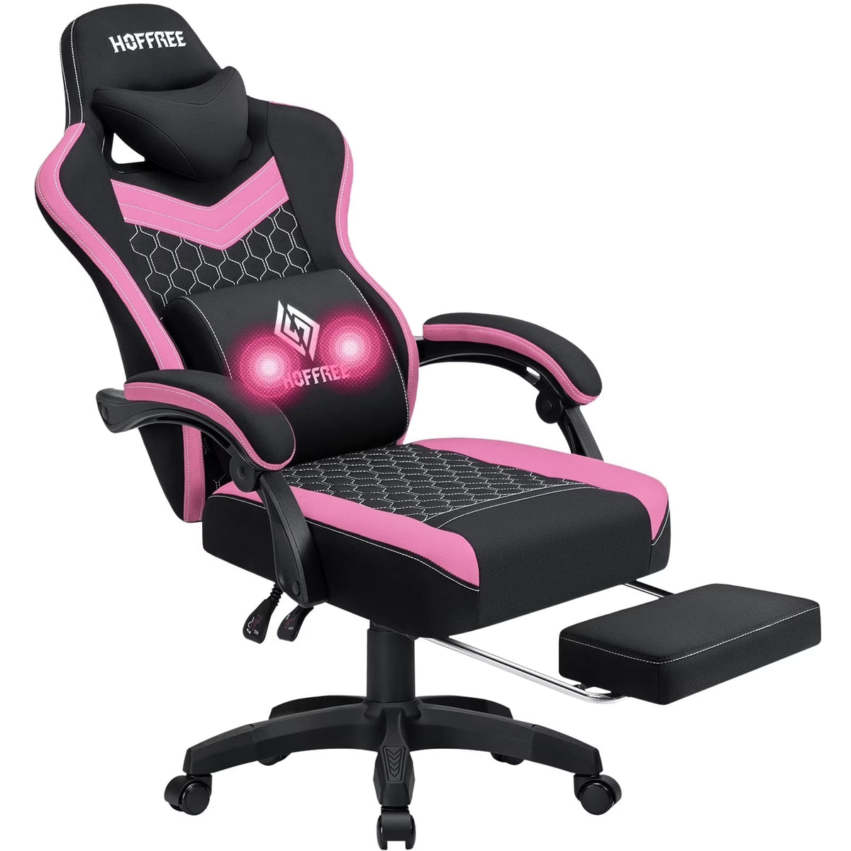 2026 NewHoffree Gaming Chair with Massage Fabric Office Chair with footrest for Adults, Ergonomic Gamer Chair with Headrest and Lumbar Support for Office Gaming, 440 LBS