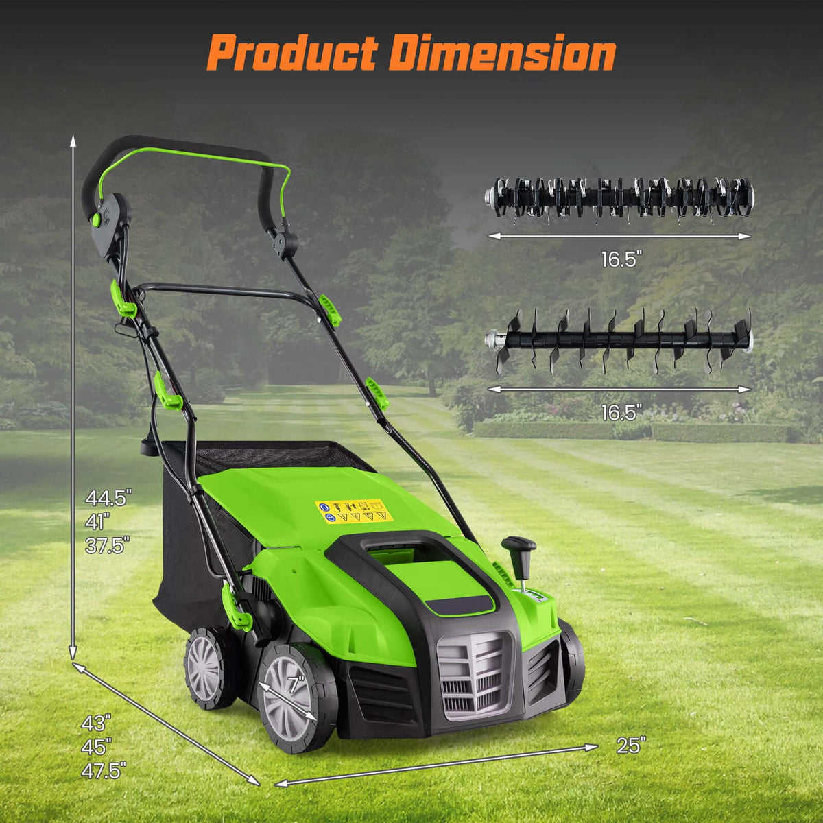 IRONMAX 16-Inch Electric Dethatcher & Scarifier 15A 2-In-1 Lawn Dethatcher Green