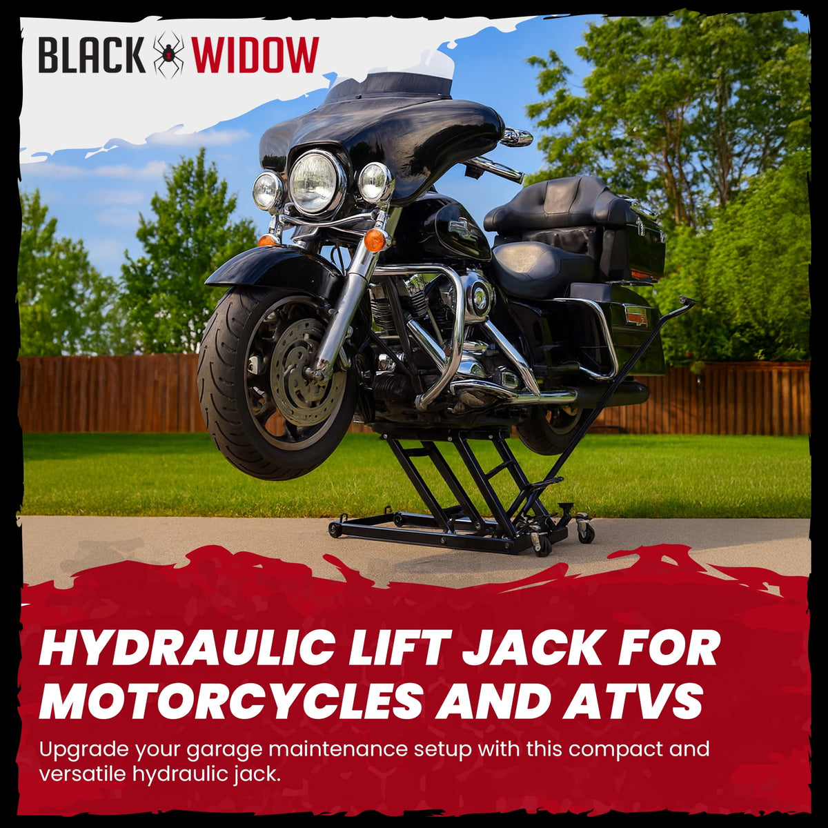 Black Widow Motorcycle and ATV Hydraulic Lift Jack Stand up to 1500 Pounds, Black