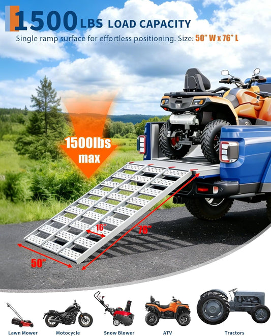 76 In Aluminum Tri-Fold ATV and Motorcycle Ramp 1500 lbs Loading Ramps with Straps for Truck Trailer Lawn Equipment