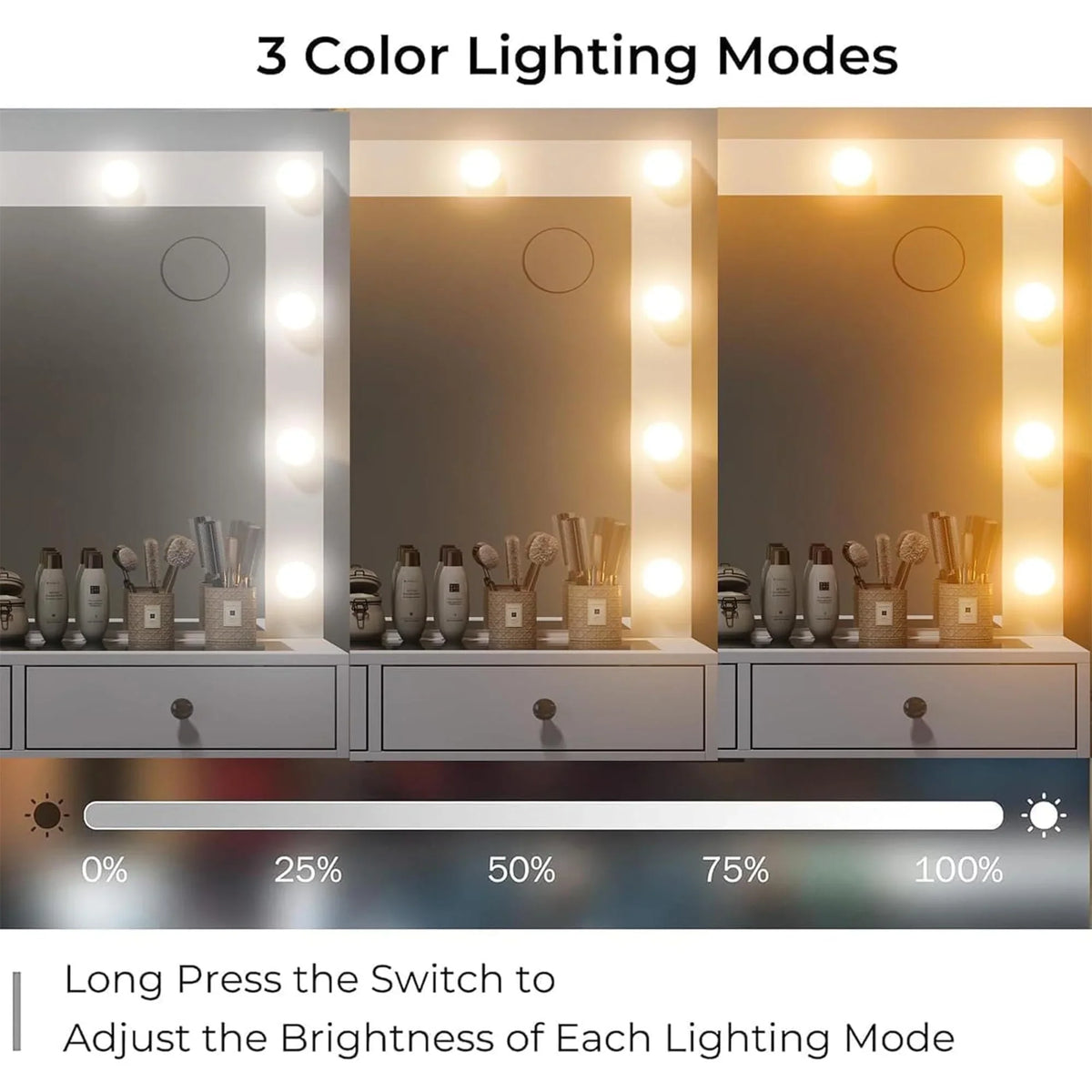 2026 NewWhite Vanity Desk with Illuminated Mirror & Power Outlet, 11 Drawers Vanity Table with Chair, Makeup Vanity with 12 LED Lights, Tempered Glass Top, Dressing Table for Bedroom,Dressing Room