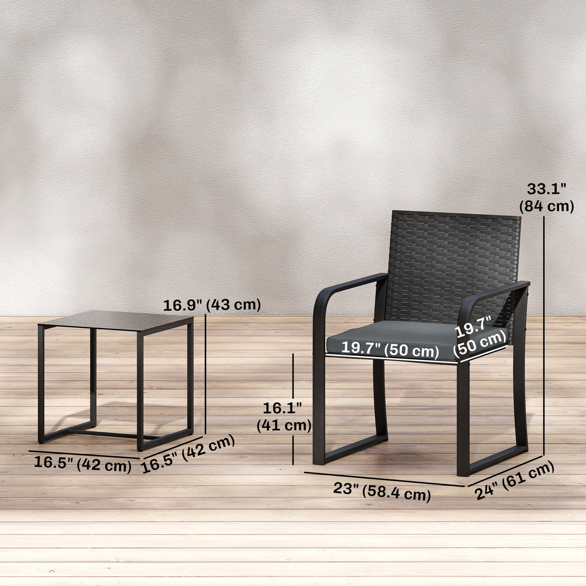 Outsunny Wicker Patio Furniture Bistro Set with Cushion Mesh Seat, Grey