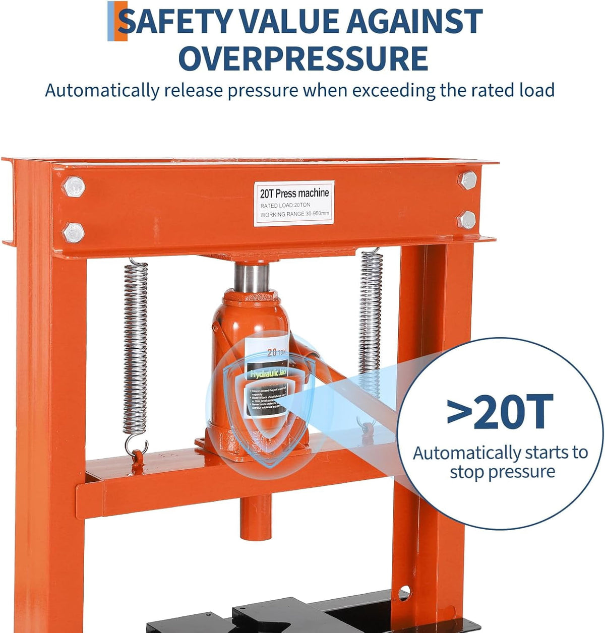 20 Ton Hydraulic Shop Press, H-Frame, 7-Hold Adjustable Height, with Movable Plates and Dust Cover, for Garage or Professional Users, Orange