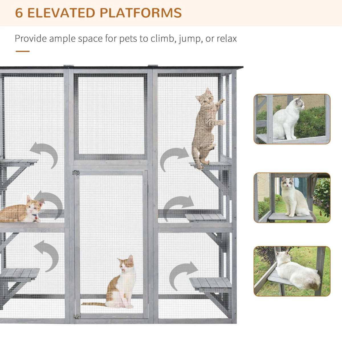 2026 NewPawHut Wooden Catio Enclosure with Weather Protection, 6 Platforms, Outdoor, Large, 71" x 38.5" x 71"