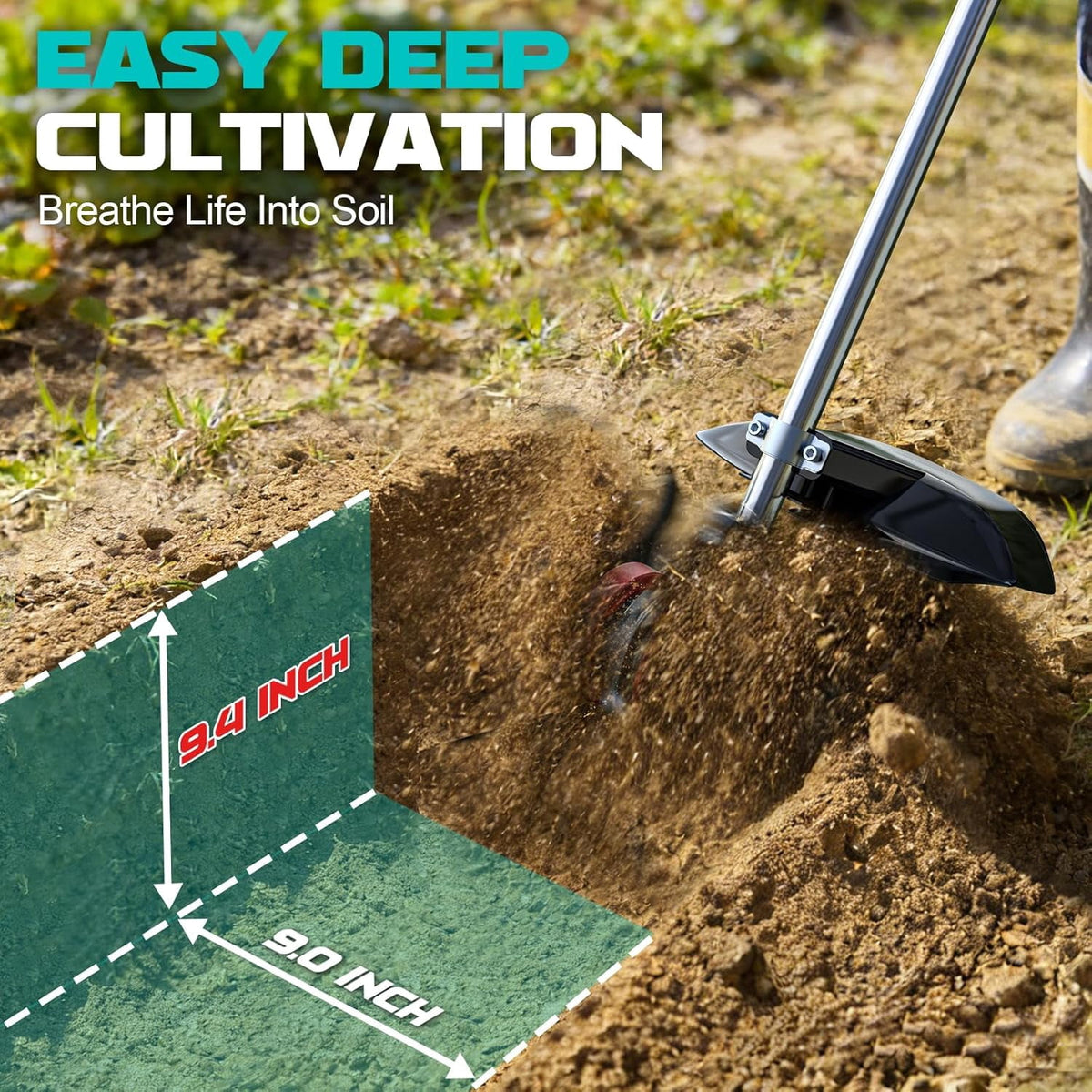Golyzmt Cordless 2-in-1 Tiller Cultivator & Weed Wacker, 500RPM Ecarke Electric Garden Tiller String Trimmer Soil Cultivation Raised Beds, Weedi