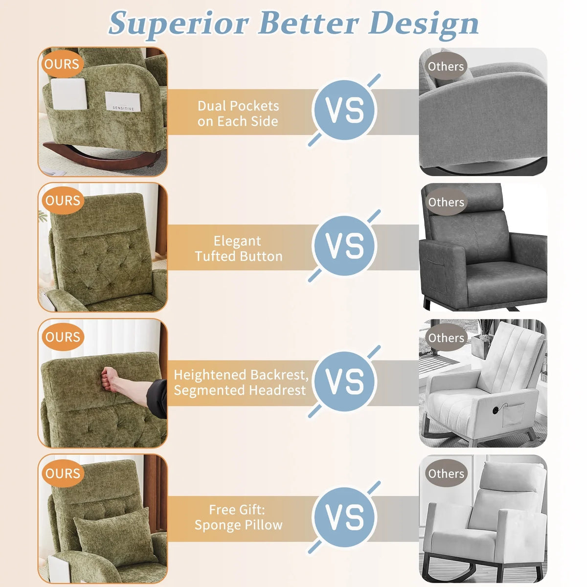 2026 NewKtaxon Rocking Accent Chair Glider Reading Chair Comfy Teddy Velvet Upholstered Single Sofa Rocker for Living Room, Nursery, Bedroom Beige