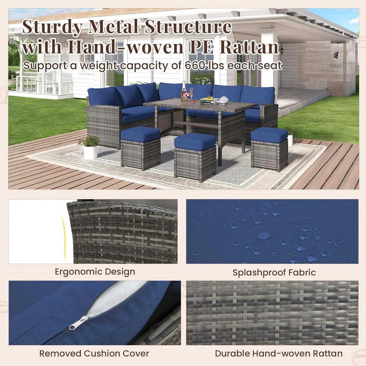 2026 NewAECOJOY 7 Piece Patio Furniture Set PE Rattan Outdoor Dining Set Sectional Sofa Couch with Table Patio Conversation Set in Gray