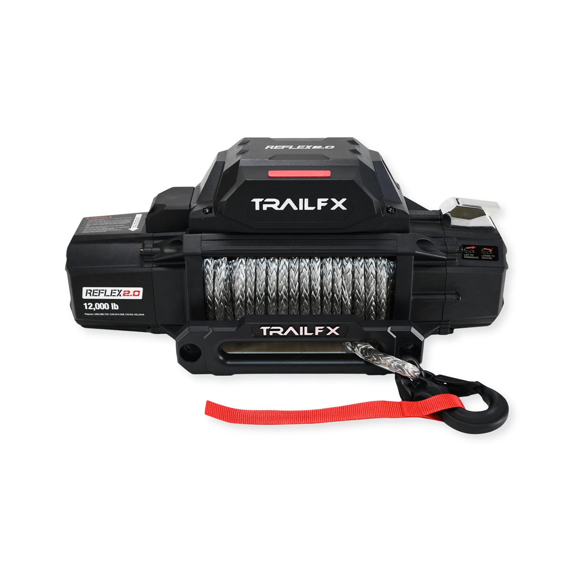 TrailFX Winch WRS212B Reflex 2.0; Vehicle Mounted; Vehicle Recovery Winch; 12 Volt Electric; 12000 Pound Line Pull Capacity; 94 Foot Synthetic Rope; Roller Fairlead; Wired and Wireless Remote