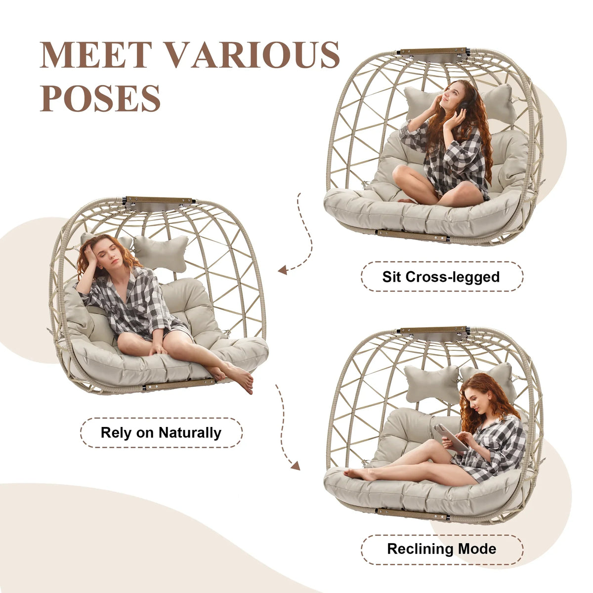 2026 NewRADIATA Double Wicker Egg Swing Chair with Stand, 2-Person Hanging Egg Chair for Indoor/Outdoor, 700lbs Capacity, Thick Cushions & Headrest,Sturdy Metal Frame"Dark Gray