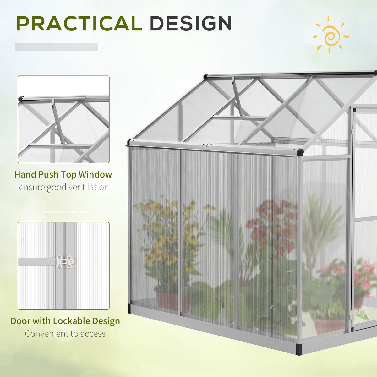 Outsunny 6'x6.25'x6.4' Walk-in Garden Greenhouse Polycarbonate Panels Plants Flower Growth Shed Cold Frame Outdoor Portable Warm House Aluminum Frame
