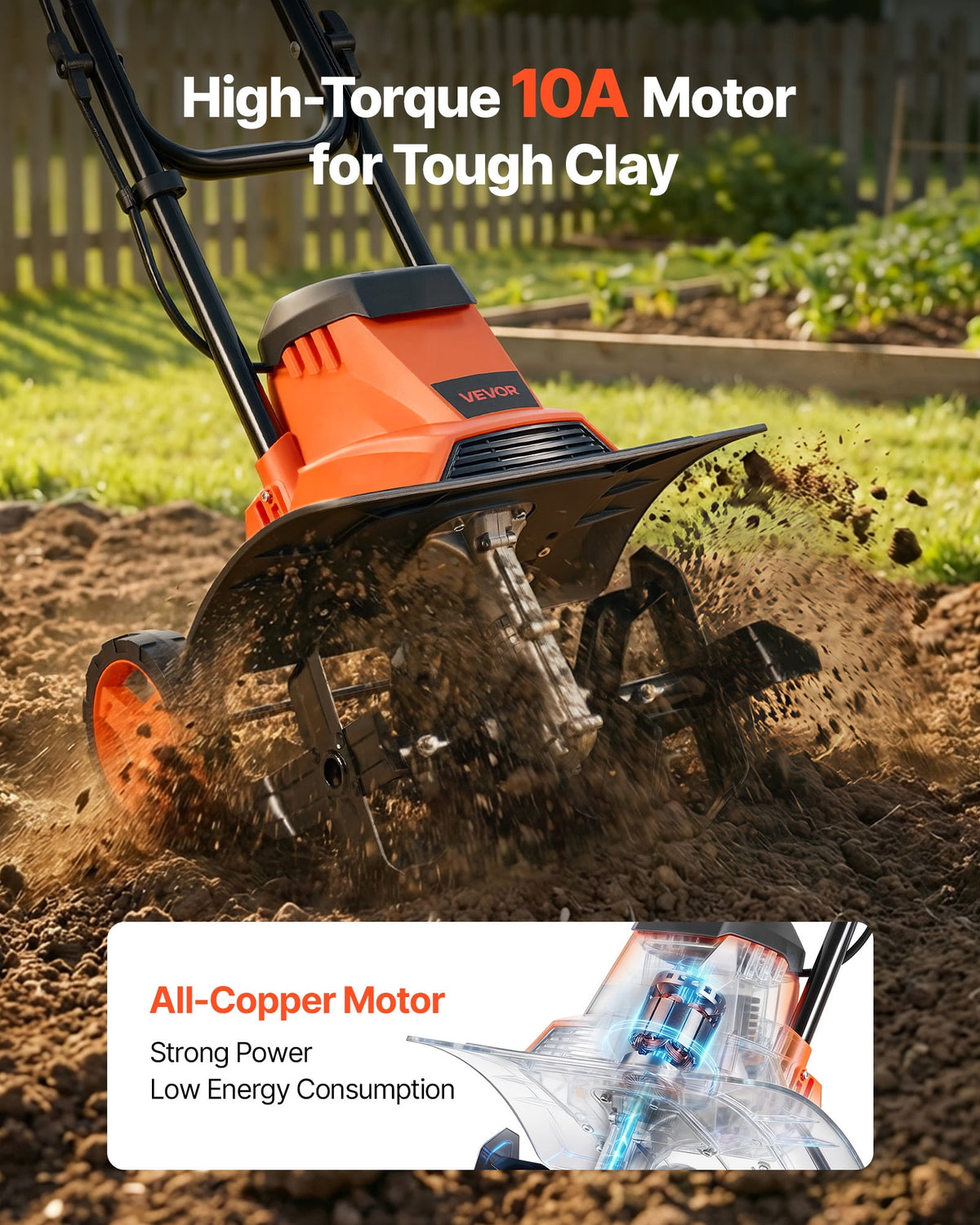 VEVOR Corded Electric Tiller, 14 Inch Tilling Width Garden Rototiller, 10-Amp Motor Heavy-Duty Tilling Machine, Cultivator with Steel Tines and Foldable Handle