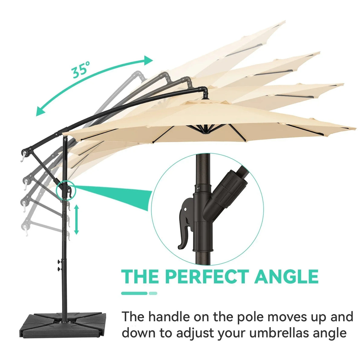 2026 NewJUSTLET 10ft Heavy Duty Patio Hanging Offset Cantilever Patio Umbrella W/ 4-Piece Base Included Included, Beige