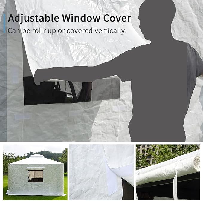 Domi 10' x 12' Double Roof Universal Winter Gazebo Cover for Hardtop Gazebos,Enclosed Cover with Sidewalls and Mesh Windows Waterproof (White)