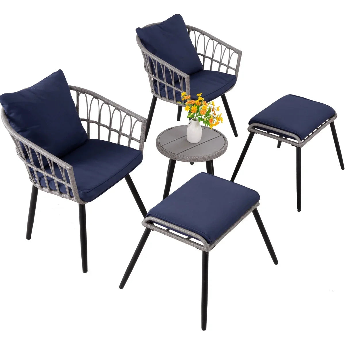 2026 NewAinfox 3-Piece Steel Outdoor Bistro Sets with Metal Chairs and Glass Top Table, Beige