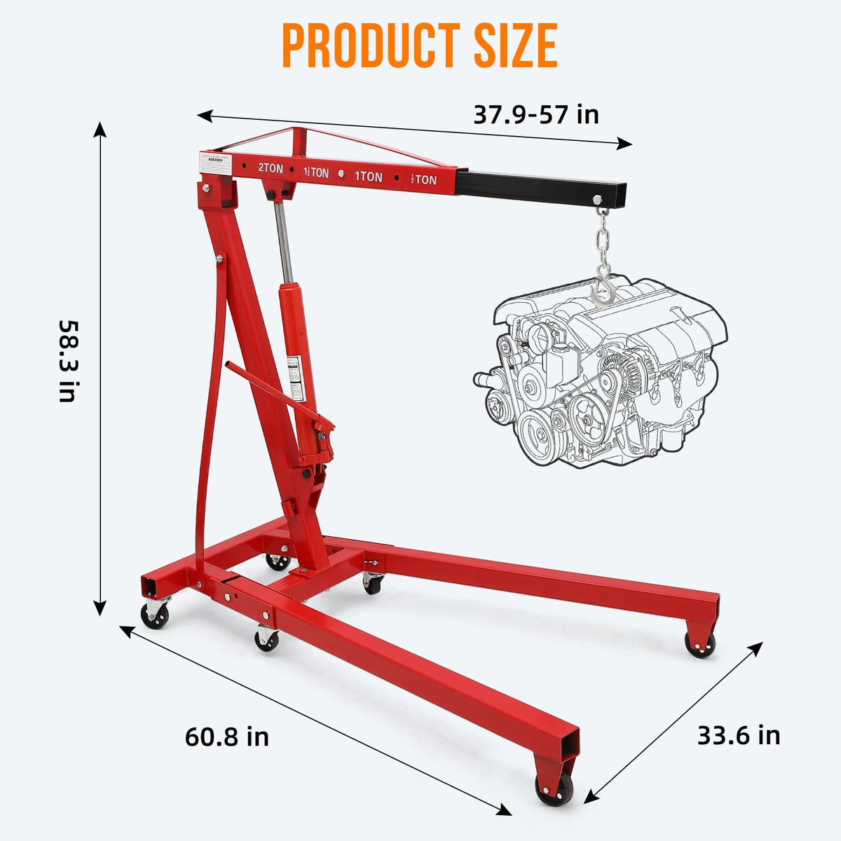 Yiwa Foldable 2 Ton Engine Hoist, Cherry Picker with Four Adjustable Positions and Wheels, 4400 Lbs Maximum Lift, Designed for Efficient Industrial and Workshop Applications