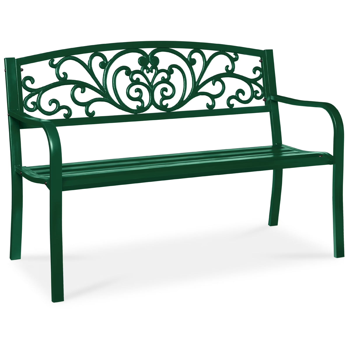 2026 NewBest Choice Products Outdoor Steel Bench Garden Patio Porch Furniture w/ Floral Design Backrest - Black