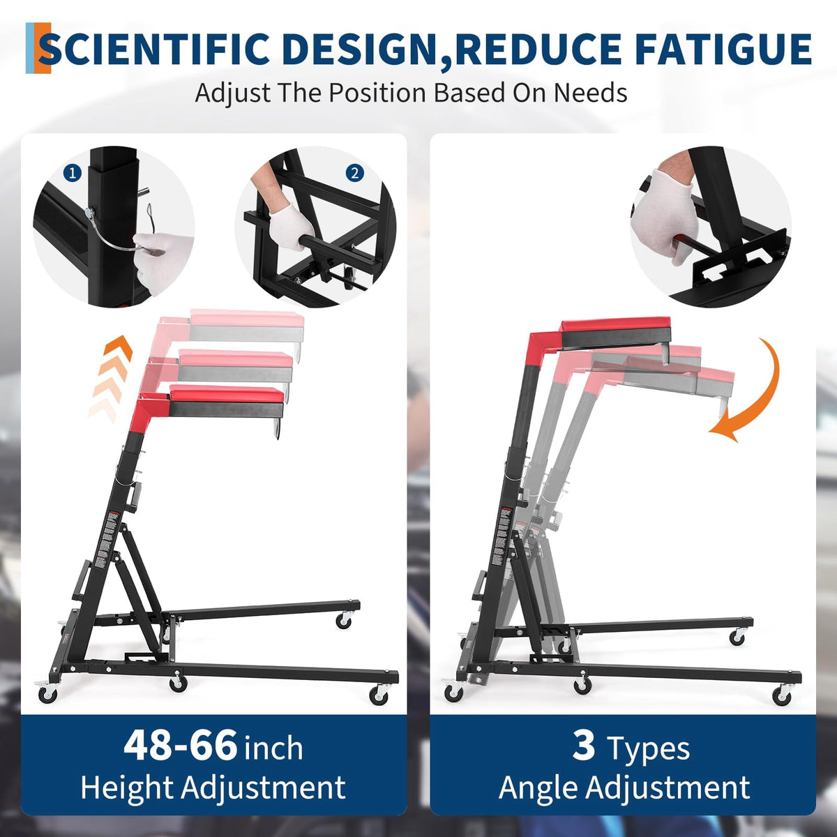 Yiwa 400 lbs Capacity Topside Creeper, Height Adjustable 48"-66", Foldable Mechanic Tool for Home Garage Maintenance