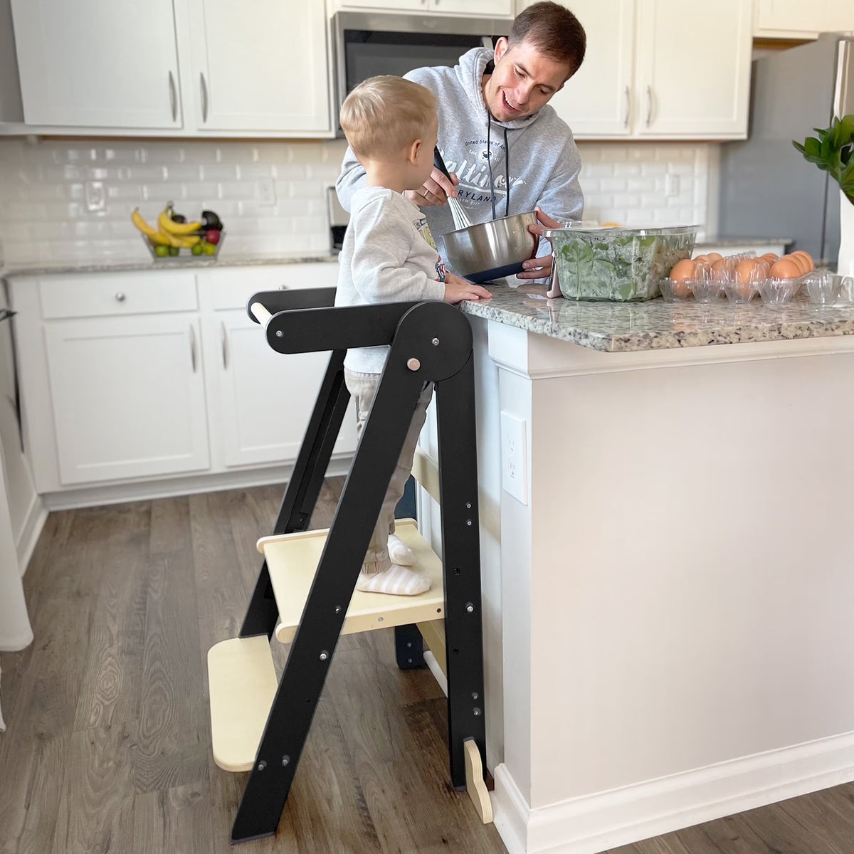 2026 NewHARPPA Foldable Toddler Kitchen Tower, Standing Tower for Kids Age 1.5-6 Years, White