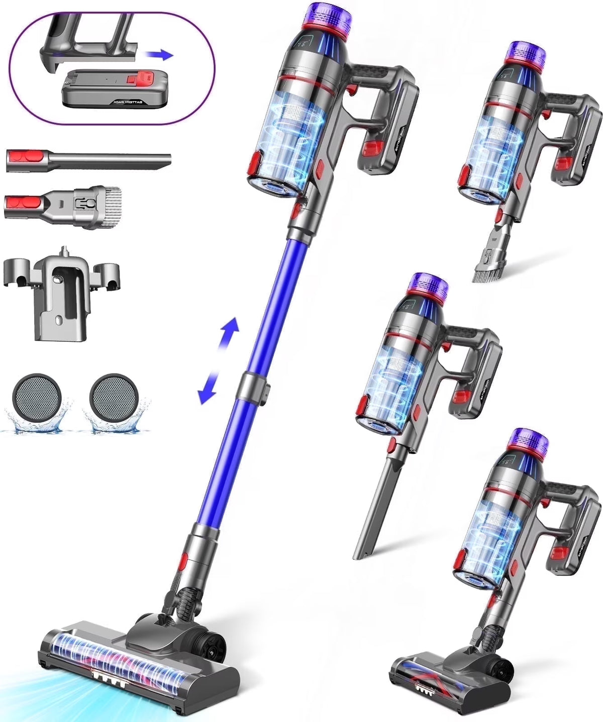 2026 NewHosaud Cordless Vacuum Cleaner - 45000pa 550W 55mins 2600mAh Lightweight Stick Vacuum Cleaners for Home Pet Hair Carpet Floor Purple