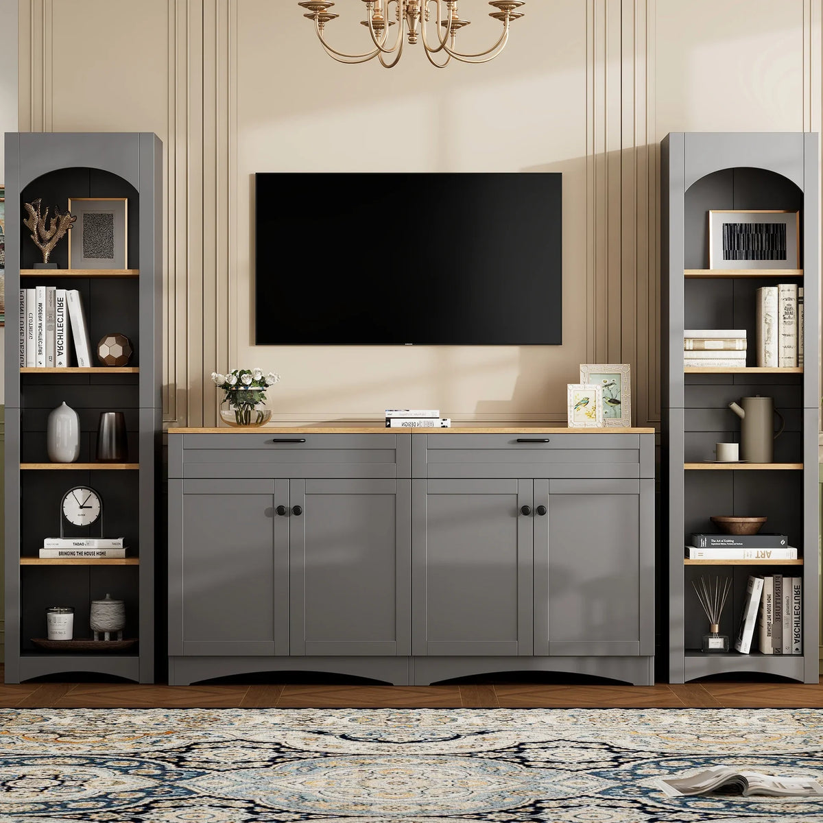 2026 New72"h Pantry Pair, 2, Adjustable Shelves,, Black Finish 2 Bookcase, Cabinet With Vintage Style