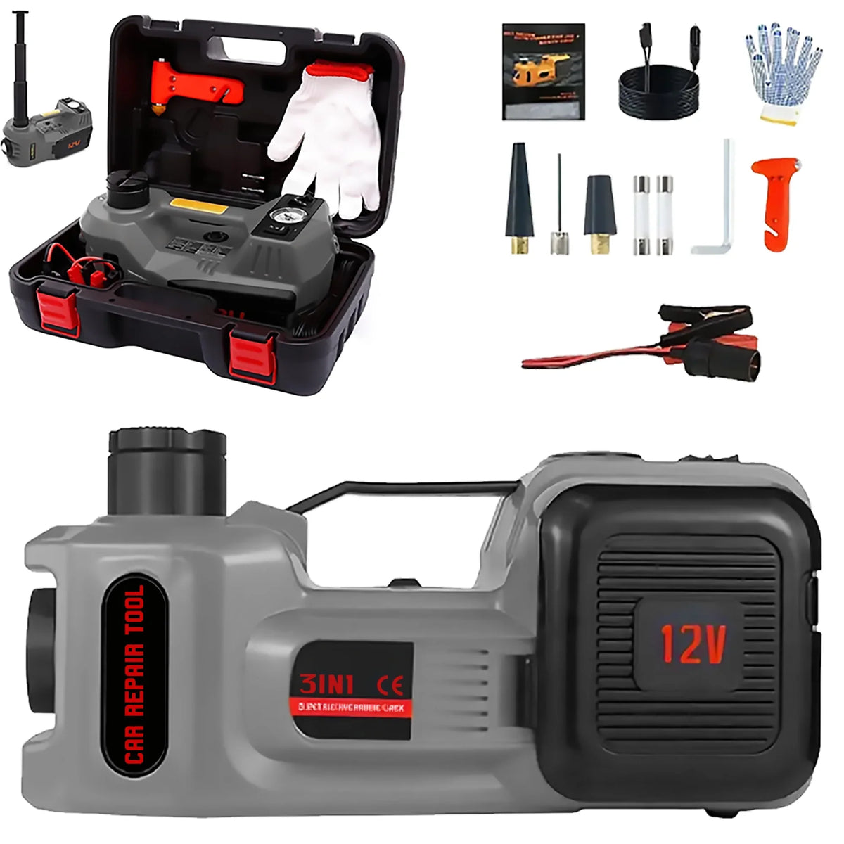 2026 NewSZTAA Electric Car Jack Lift with Air Compressor and Emergency Hammer 5 Ton/11023 lbs Hydraulic Jack for SUV Sedan Truck Change Tires Garage Repair
