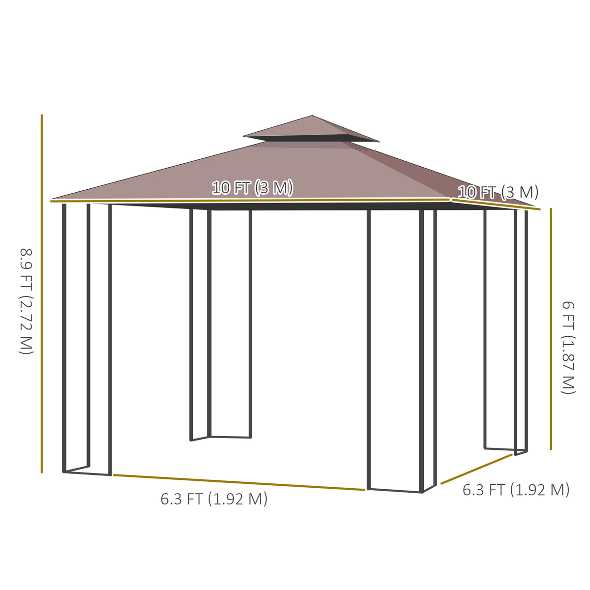 Outsunny 10' x 10' Patio Gazebo, Outdoor Gazebo Canopy, Brown