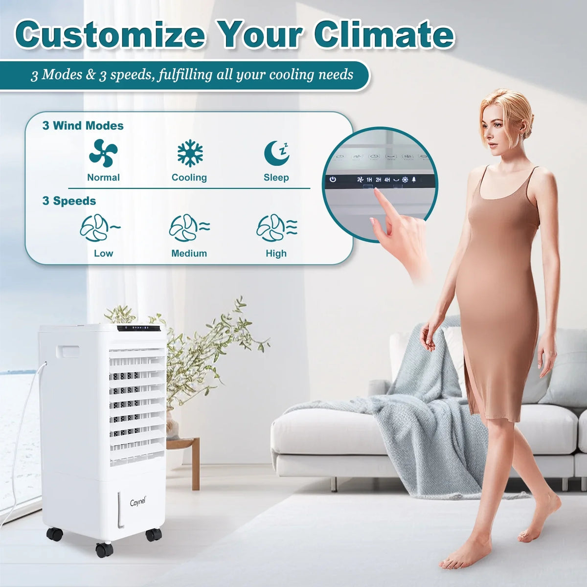 2026 NewCAYNEL Evaporative Air Cooler, Portable Air Conditioners w/7H Timer for Auto-Off,1.85-Gal Tank Windowless Air Conditioner,Swamp Cooler Air Conditioner for Room Bedroom Outdoor Indoor