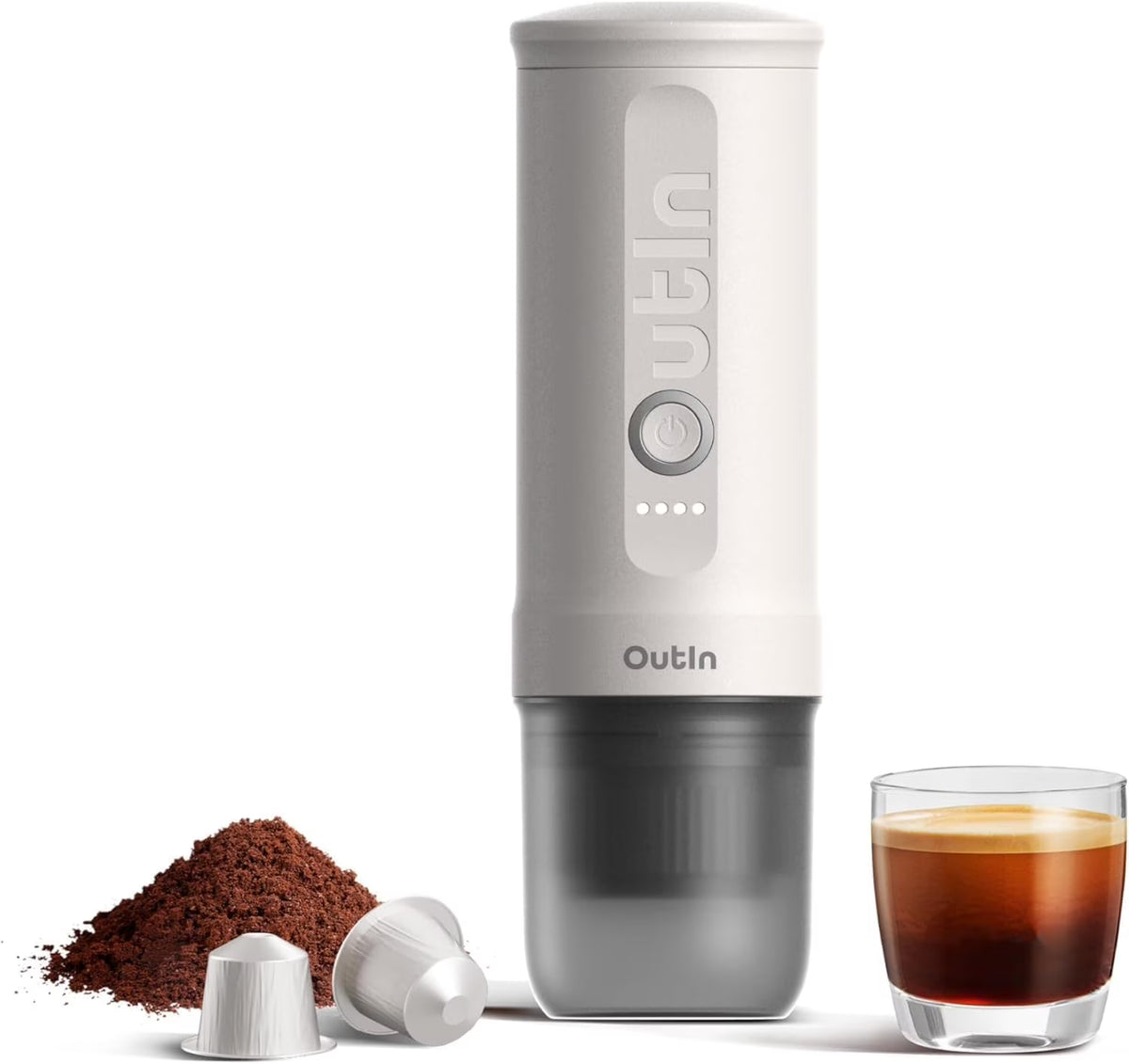 2026 NewOutIn Nano Portable Electric Espresso Machine, Travel Coffee Maker for Camping, Car Coffee Maker Self-Heating with USB-C, With Ground Coffee & NS Capsule for RV, Hiking, Office