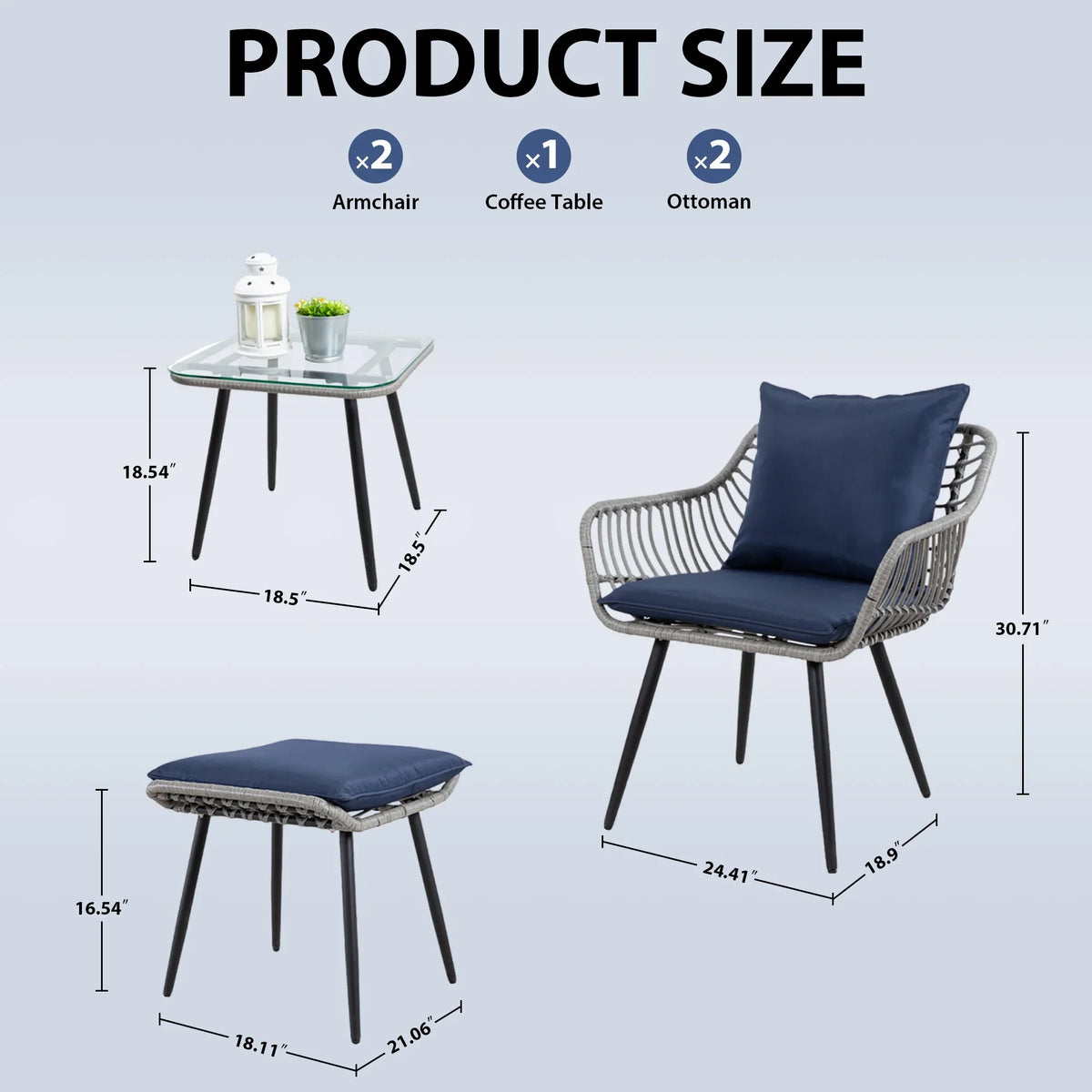 2026 NewAinfox 3-Piece Steel Outdoor Bistro Sets with Metal Chairs and Glass Top Table, Beige