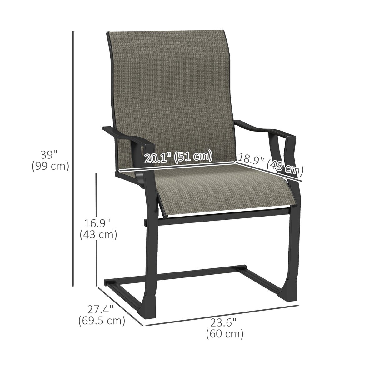 Outsunny Patio Chairs Set of 2, C Spring Motion Outdoor Dining Chairs