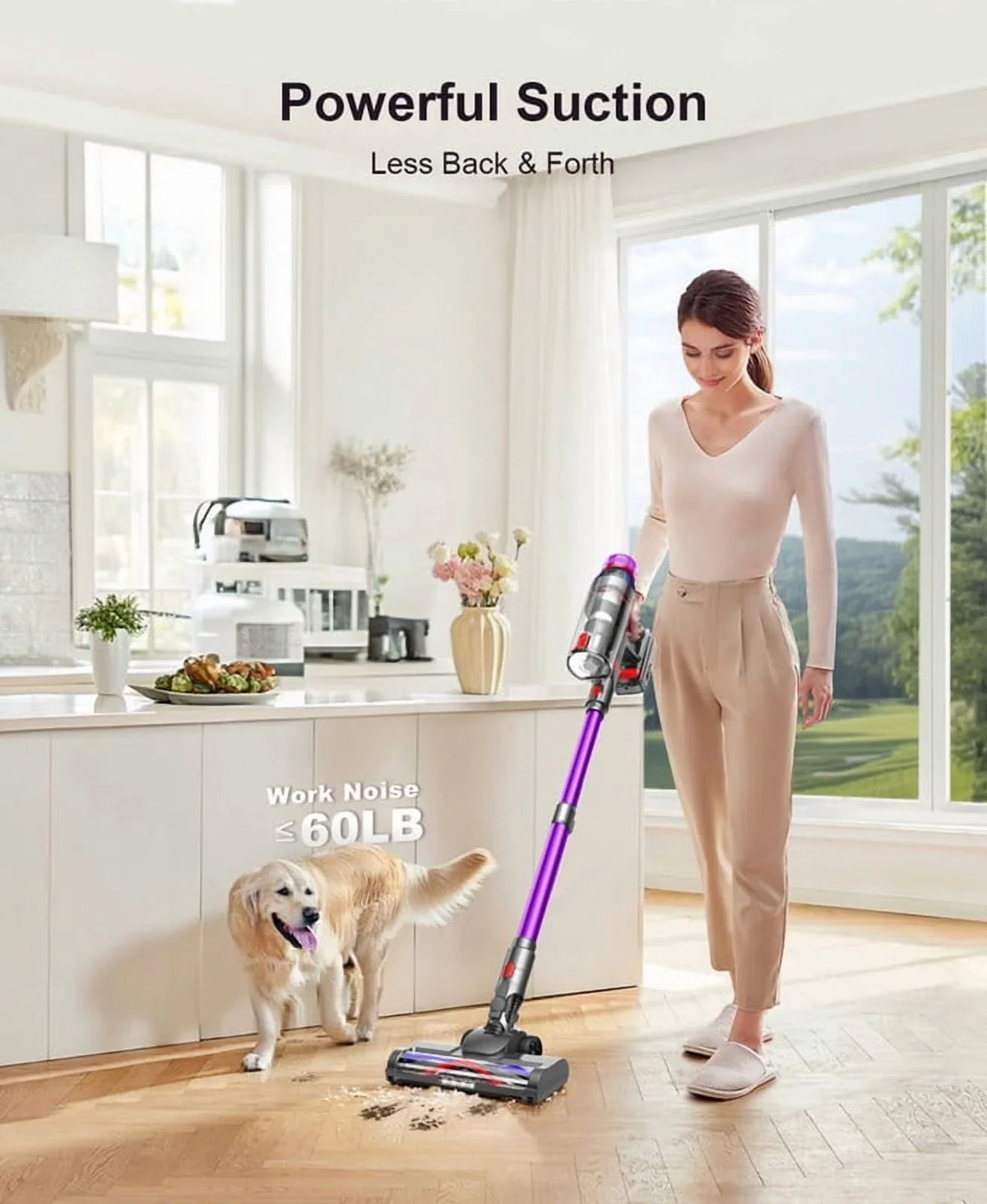 2026 NewHosaud Cordless Vacuum Cleaner - 45000pa 550W 55mins 2600mAh Lightweight Stick Vacuum Cleaners for Home Pet Hair Carpet Floor Purple
