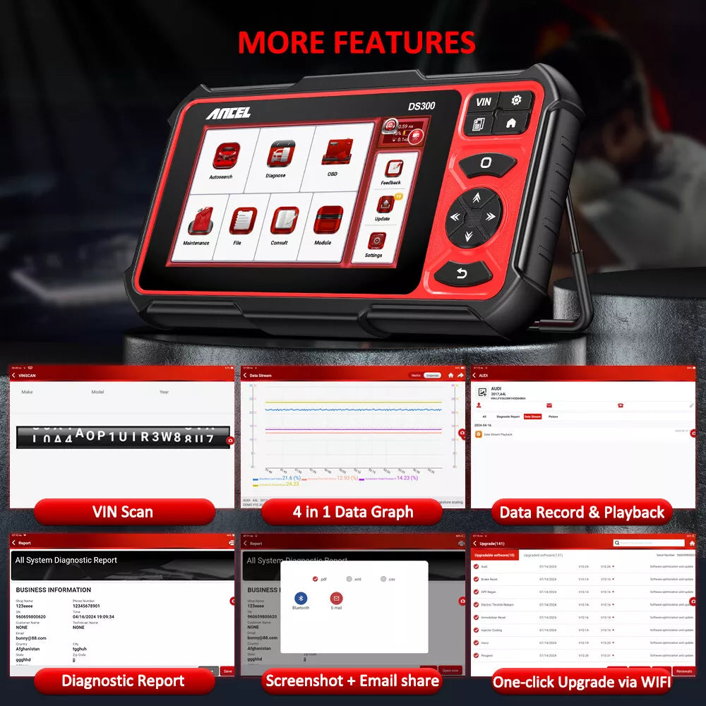 ANCEL DS300 Bidirectional OBD2 Scanner, All System Diagnostic Scan Tool with 30 Plus Reset Services and ECU Coding for All Cars